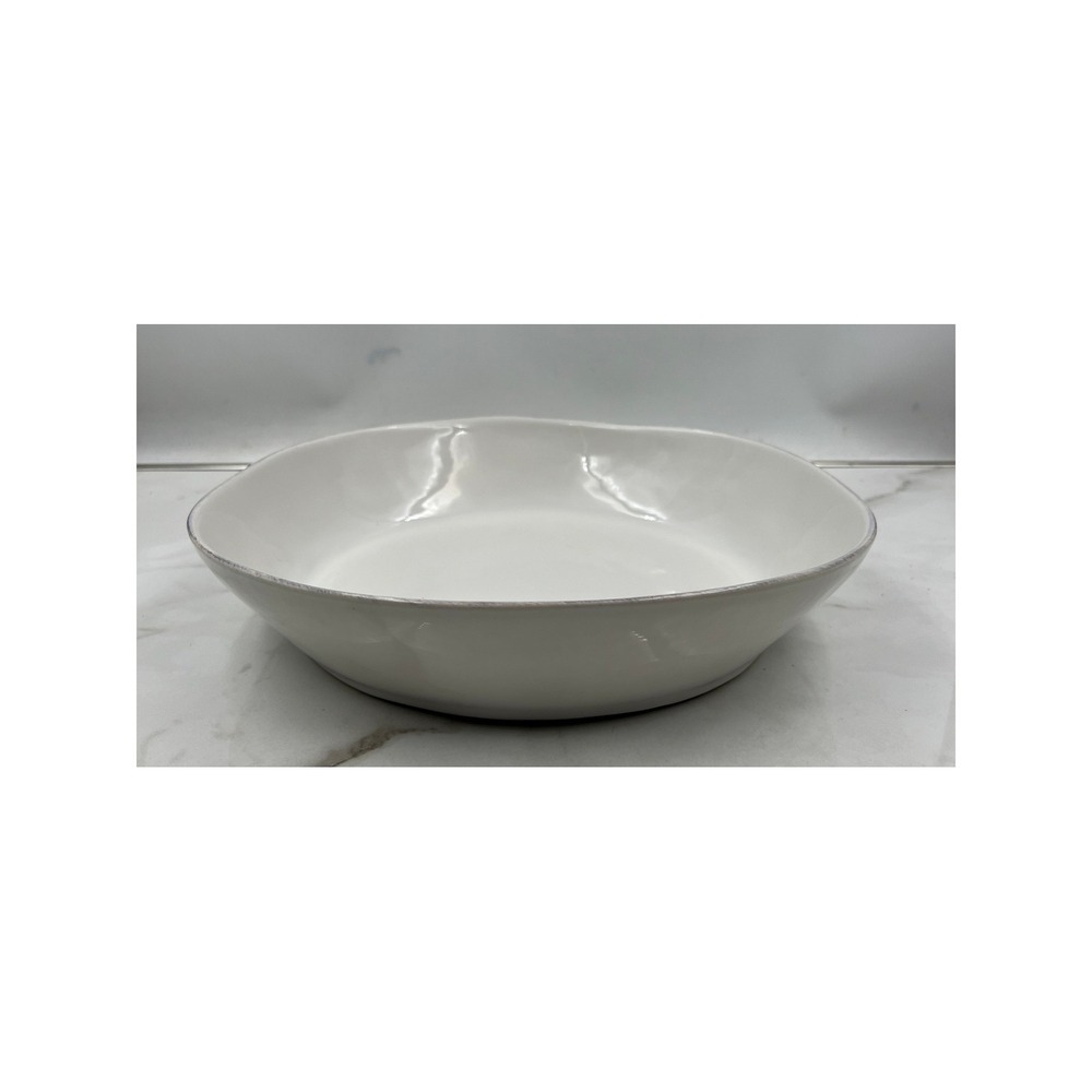 Crate & Barrel Mercer White Serving Bowl 13 inch Portugal Stoneware Organic Rim